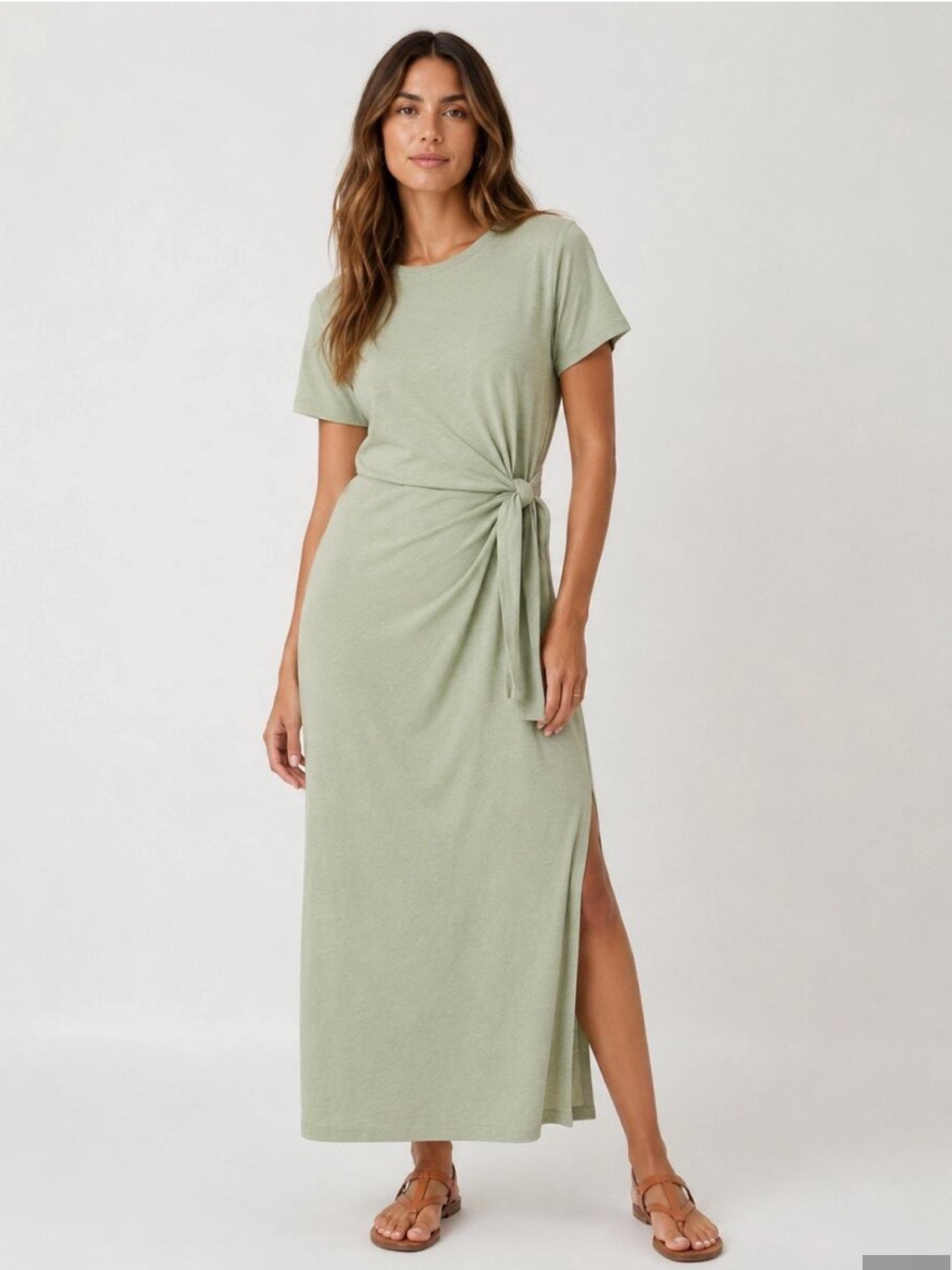 Nation Ltd Sage Green Side-Tie Maxi Shirt Dress